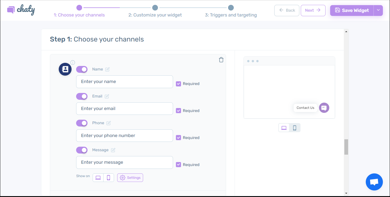 Chaty Pro Contact form 