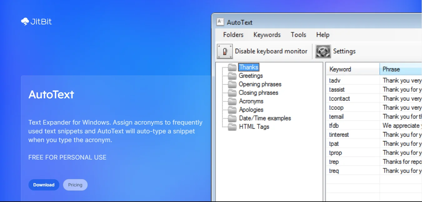 JitBit auto text expander PhraseExpress alternatives